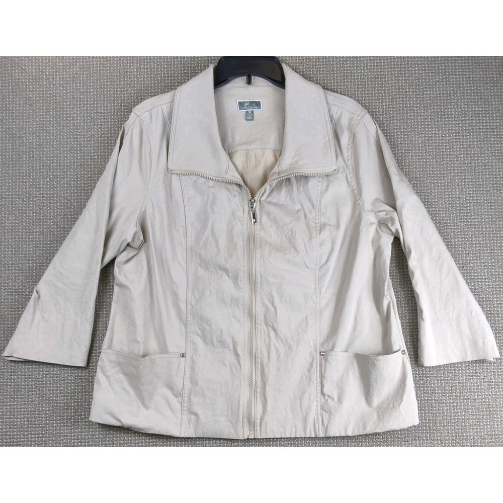 JM Collection Jacket Womens 16 Beige Zip Up Lightweight Casual Gorpcore Modern